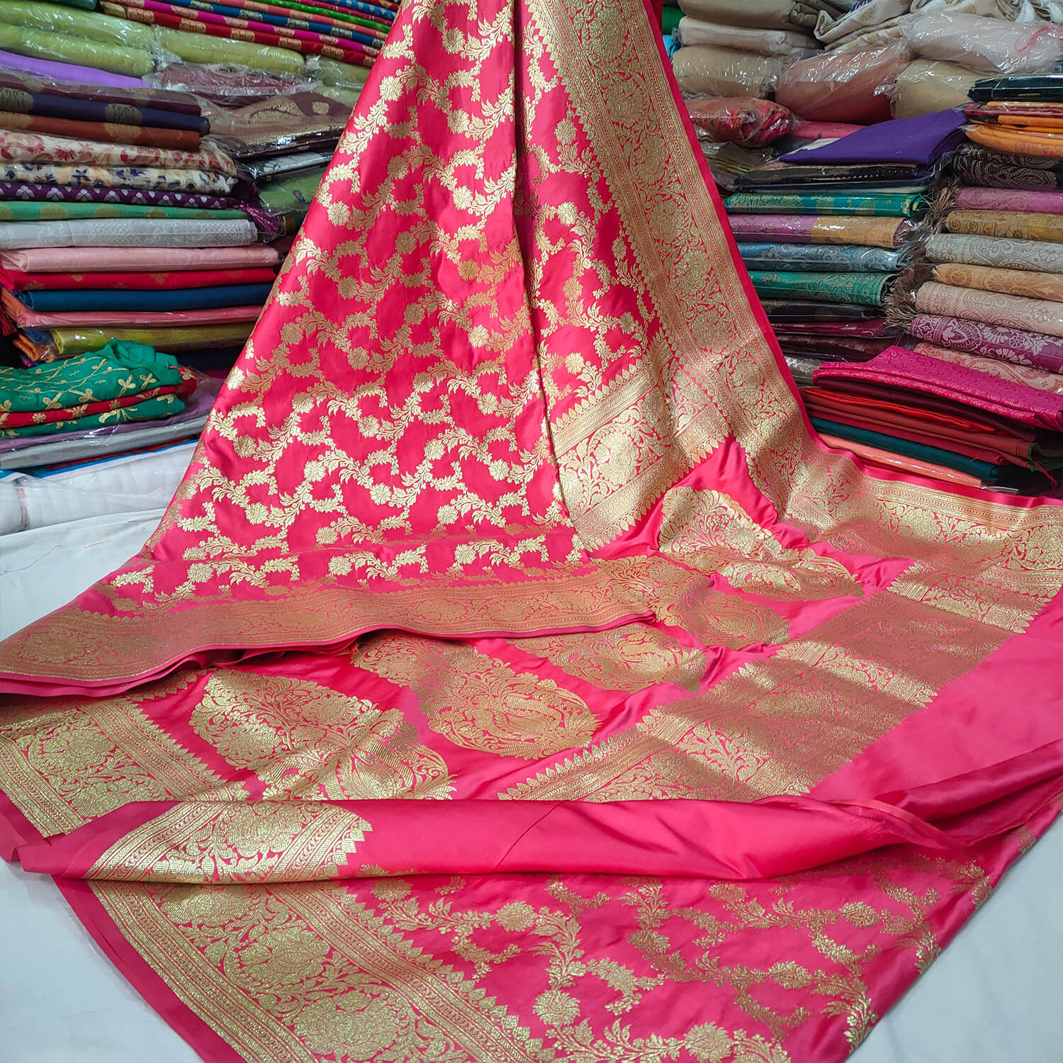 Buy Pastel Pink and Peach Embroidered Georgette Banarasi Sari Online USA –  Pure Elegance